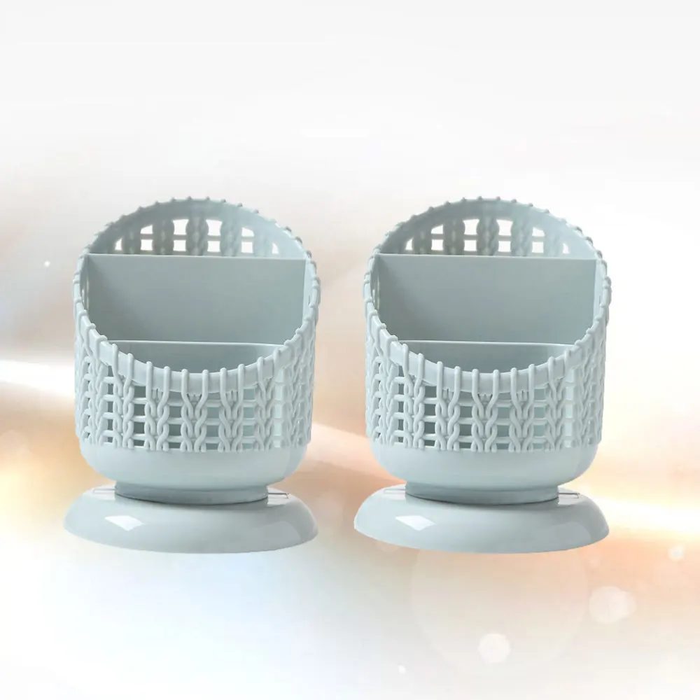 

2Pcs Multi-function Pen Holders Inmitation Ratten Design Pen Container Creative Business Desktop Organizer for Office (Blue)