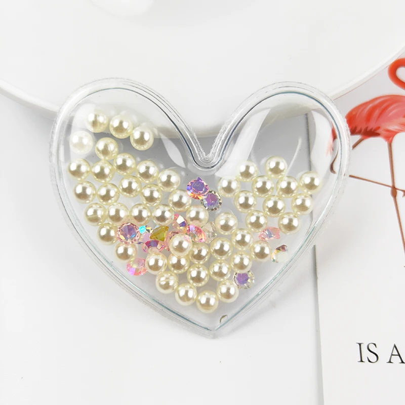 

10pcs/lot 5*4.5cm Heart Transparent Pearl bead inside Patches Appliques for Children clip and DIY Hair Clip Accessories