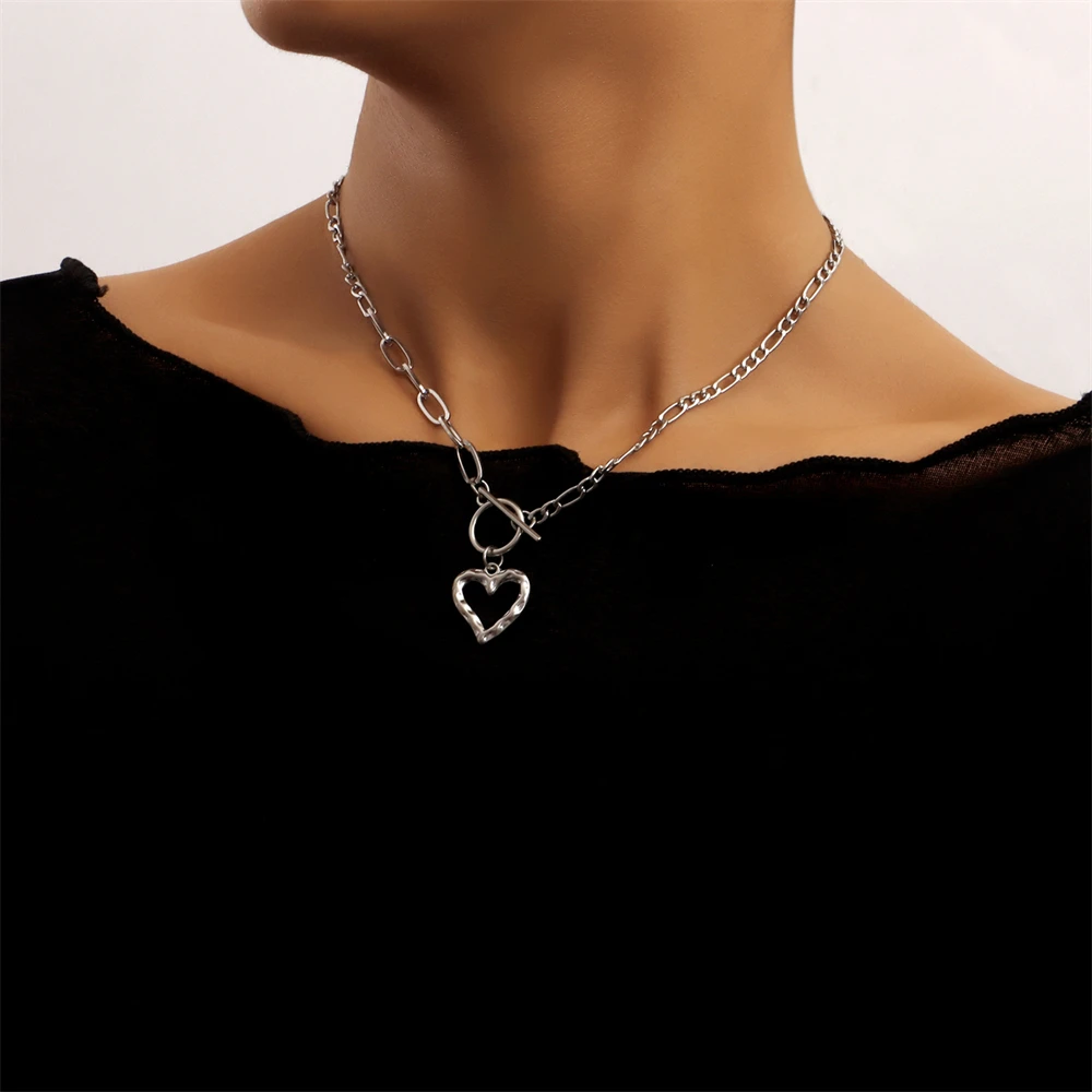 

Goth Vintage Chain Heart Charm Necklace For Women Wedding Collares Minimalist Circle Lariat Choker Necklaces Femme Jewelry Gift