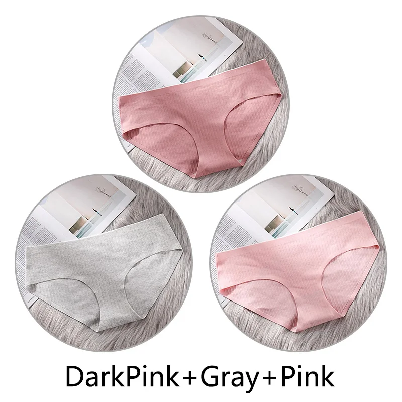 DPink Gray Pink 3 шт. сверхтонкое, бесшовное нижнее белье из хлопка, Для женщин нижнее белье, мягкие трусики с большими чашечками для Размеры 4XL белье соты с заниженным шаговым швом ткань нижнее бельё - Цвет: DPink Gray Pink