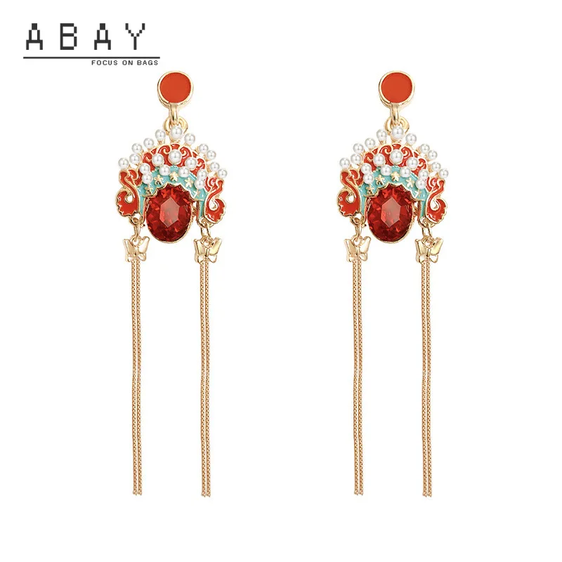 

Fashion Hot Deals Chinese Style Peking Opera Face Makeup Earrings Women 2020 New Retro Simple Long Tassel Female Ear Pendant