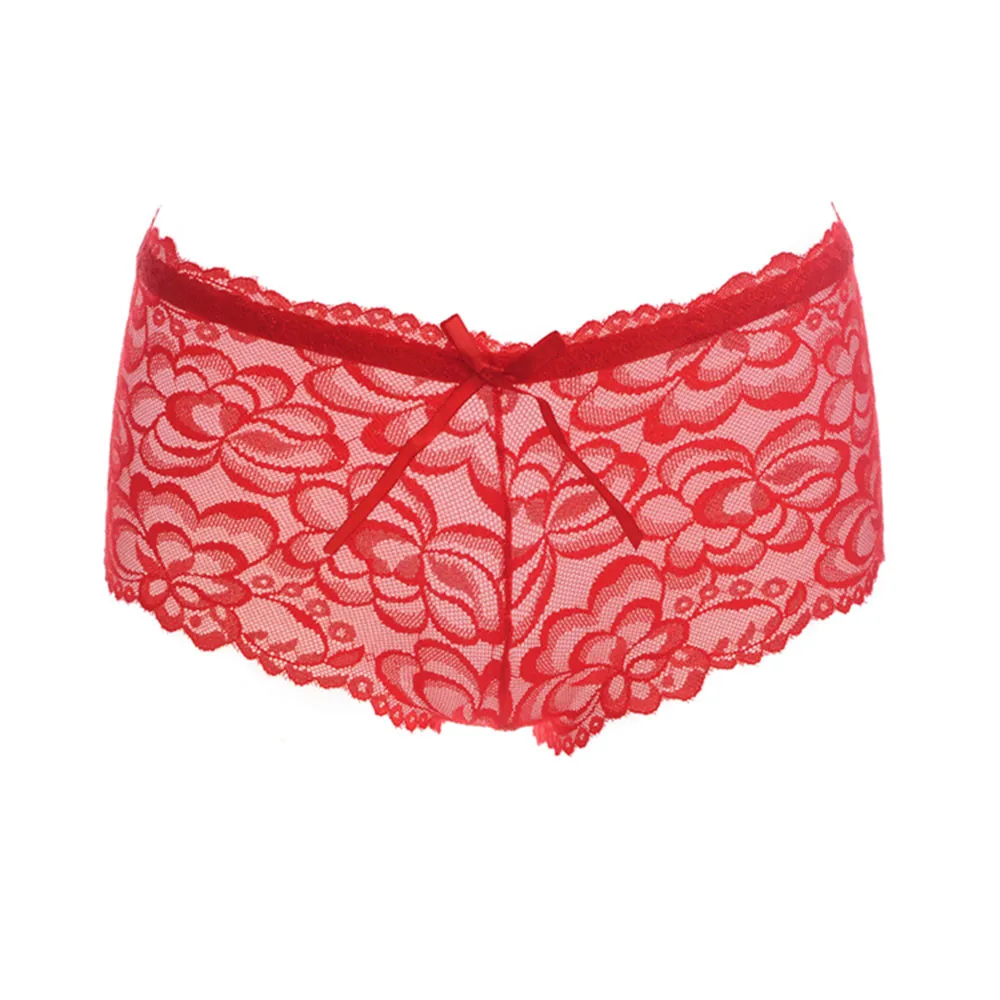 Женские кружевные трусики с открытой промежностью сетчатые вышивкой короткое