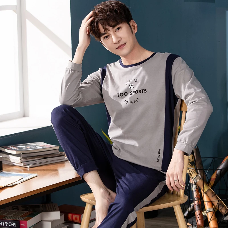 Роскошный мужской комплект одежды для сна из 100% хлопка на осень и зиму 2019|Мужские