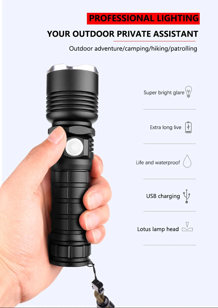 Мощный фонарик XHP70.2 Xlamp светодиодный фонарь XHP50 светодиодный фонарь Водонепроницаемый фонарь с увеличением с батареей 18650