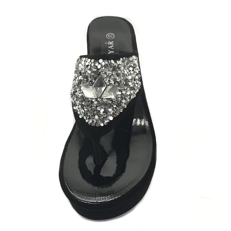 Шлепанцы стразы на танкетке для лета женские туфли-лодочки с кристаллами