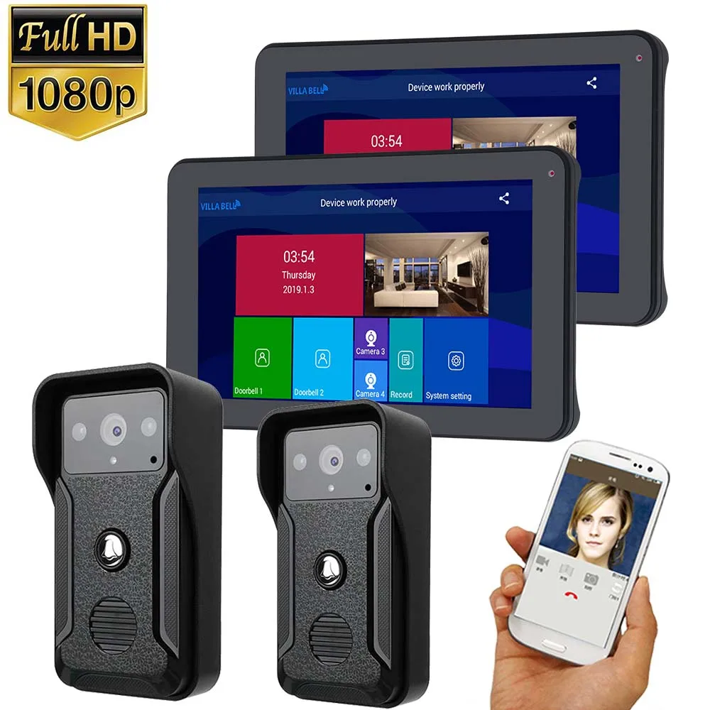 

9 inch 2 Monitor Wifi Wireless Video Door Phone Doorbell Intercom Entry System with 2Pcs HD 1080P Wired Camera Night Vision