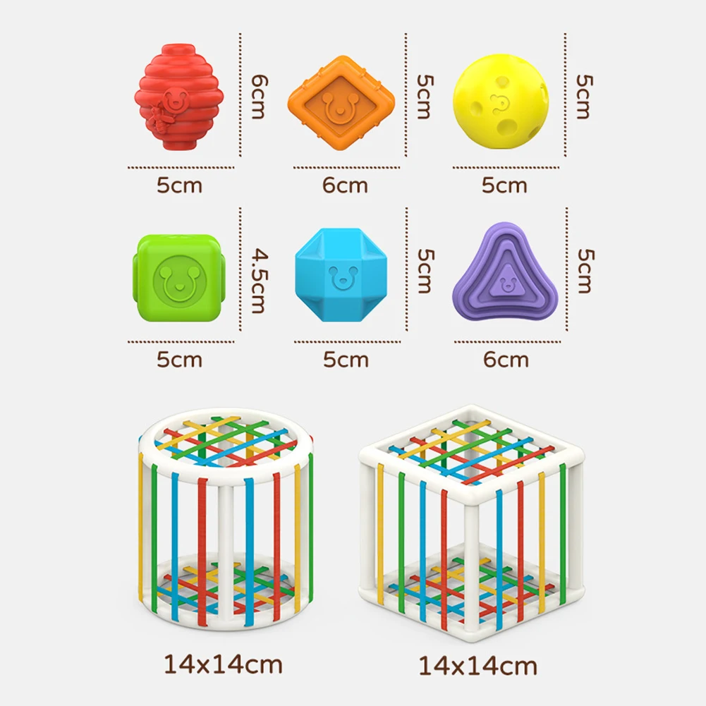Baby Chunky Shape Blocks Cube Box Bin Toy With Elastic Bands Colorful Sorter Shapes Sorting Montessori Educational Toy For Kids