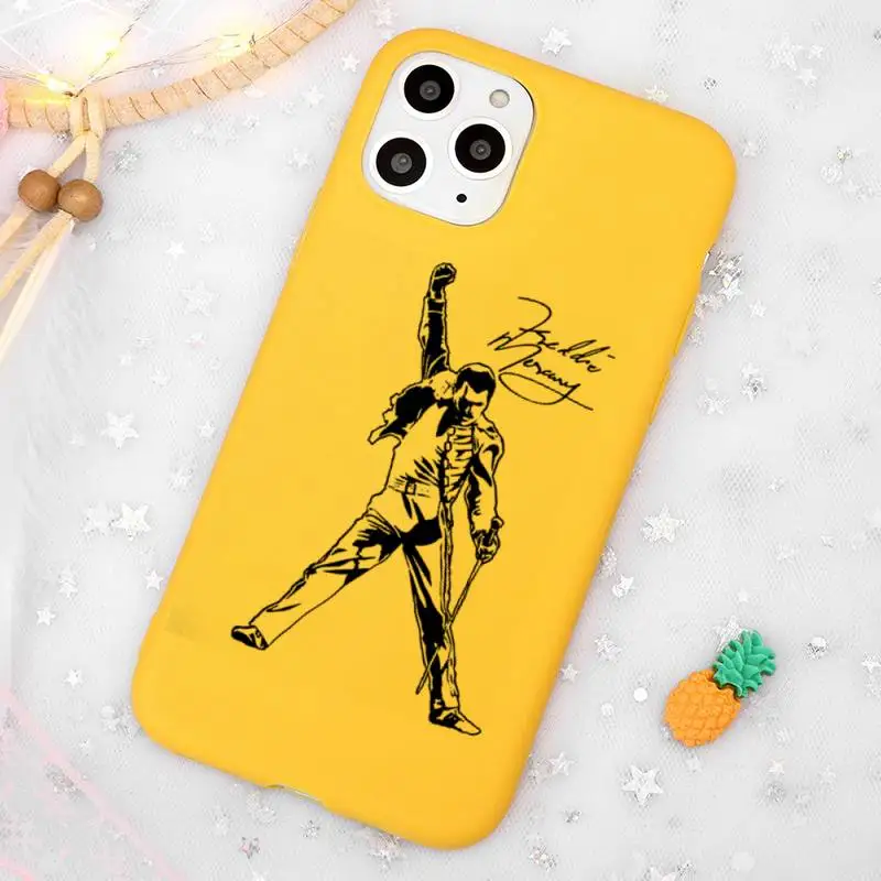 

Freddie Mercury Queen Phone Case Candy Color Yellow for iPhone 11 12 pro XS MAX 8 7 6 6S Plus X 5S SE 2020 XR