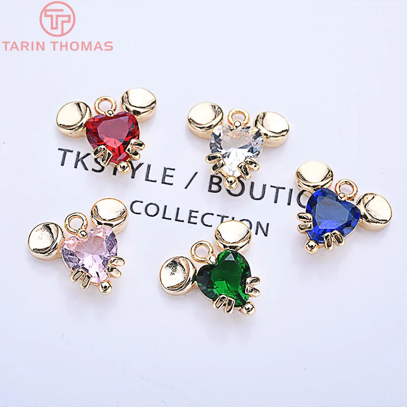 4 шт. подвески-прикрасы "Мышь" с цирконами, покрытые 24-каратным золотом, диаметр 12 мм, высокое качество, для создания украшений своими руками, аксессуары для ювелирных изделий.