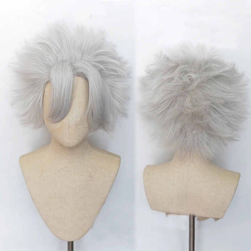 Парик для косплея Shinazugawa Sanemi из аниме на Хэллоуин Короткие Серые и серебристые