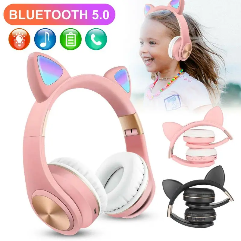 Беспроводные Наушники Cute Cat Bluetooth гарнитура складные стереонаушники игровые