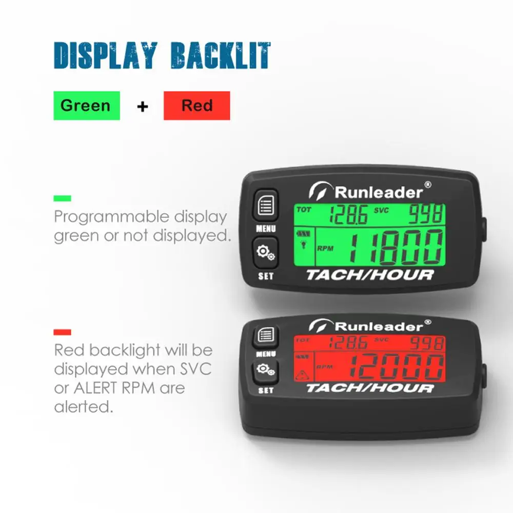 Inductive Tachometer Gauge Engine Hour Meter Alert RPM Backlit Resettable Tacho Hour Meters for Motorcycle ATV Lawn Mower HM032B