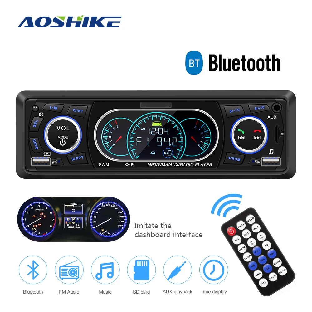 AOSHIKE Bluetooth 1-Din автомобильный стерео аудио в-тире MP3 радио плеер Sup порт USB TF AUX FM
