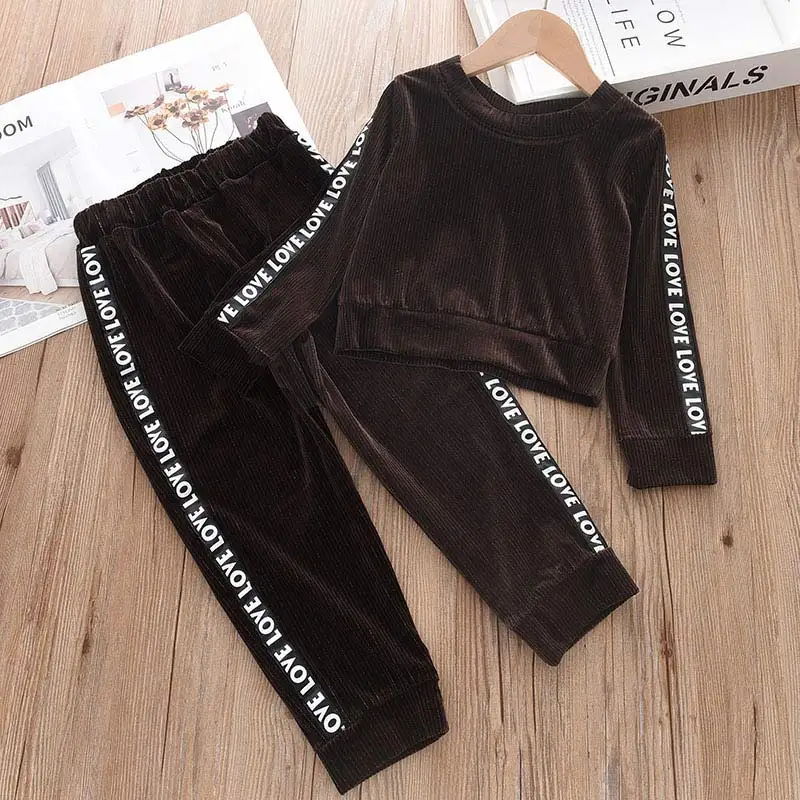 Спортивный костюм для девочек модная повседневная футболка с буквенным принтом