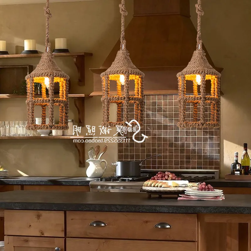 Кантри люстра из пеньковой веревки Лофт в стиле ретро дизайнерские гость