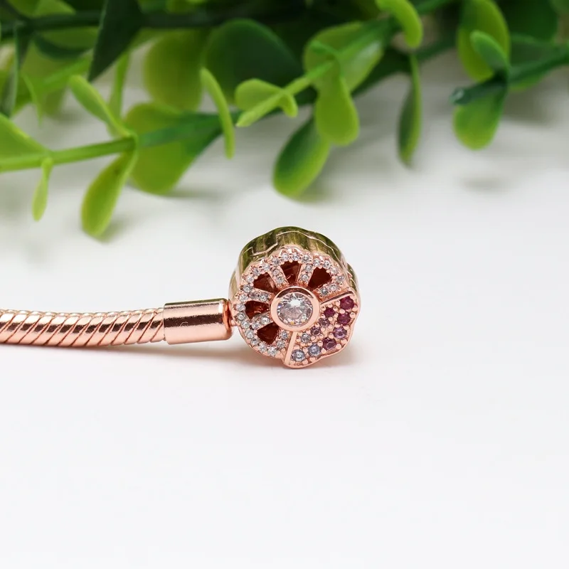 

925 Sterling Silver Bracelet For Women Original Crystal Charm Fan Clasp Snake Chain Rose Gold Bracelets Diy Jewelry