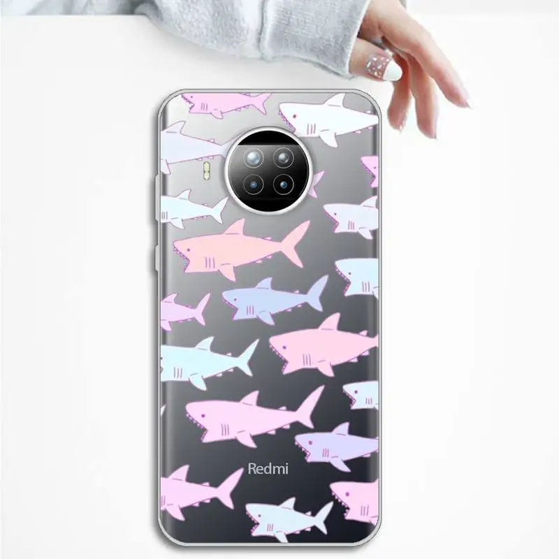 

shark Phone Case Transparent Clear for Xiaomi Redmi note 10 t 8 9 pro lite 11