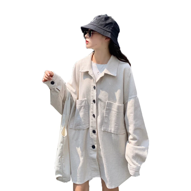 

Corduroy Women's Coats Outerwear 2020 Spring Autumn Long Sleeve Large Size Loose Single-breasted Casual Shirt Jacket Tooling