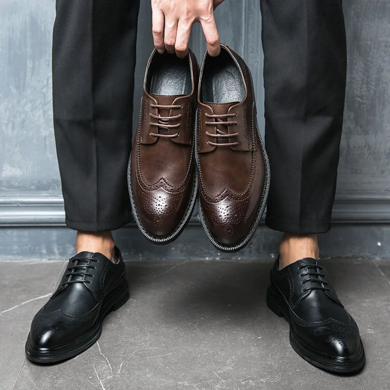 

Men's Dress Shoes Fashion Brogue Men Formal Shoes Leather Luxury Wedding Shoes Men Oxford