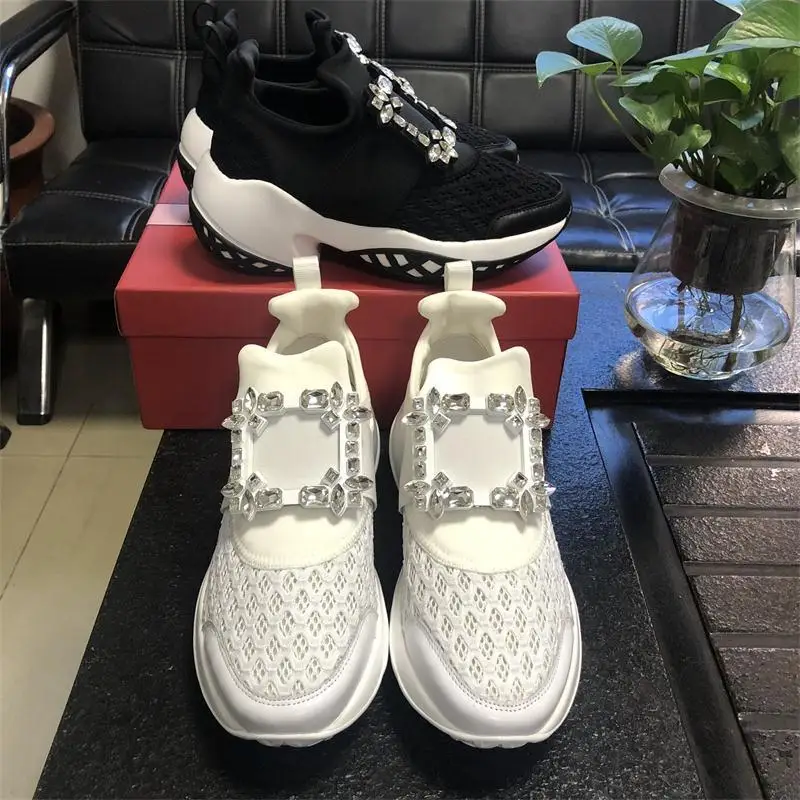 Кроссовки женские со стразами повседневная обувь для бега толстая подошва
