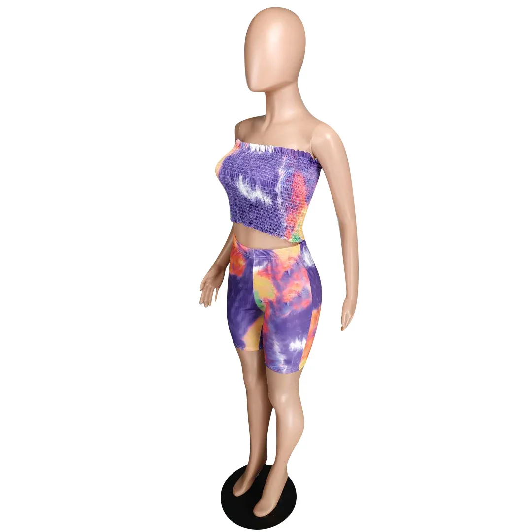 HAOYUAN Tie Dye/пикантная Женский комплект 2 шт. праздничная одежда укороченный топ и байкерские шорты Комплект из двух предметов, летняя Клубная одежда