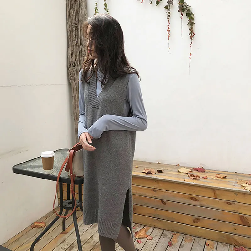 

2021 New Women Knitted Pullovers Vest Long Waistcoat Autumn Winter Sweater Vests Slim Sleeveless Casual Female Sweater