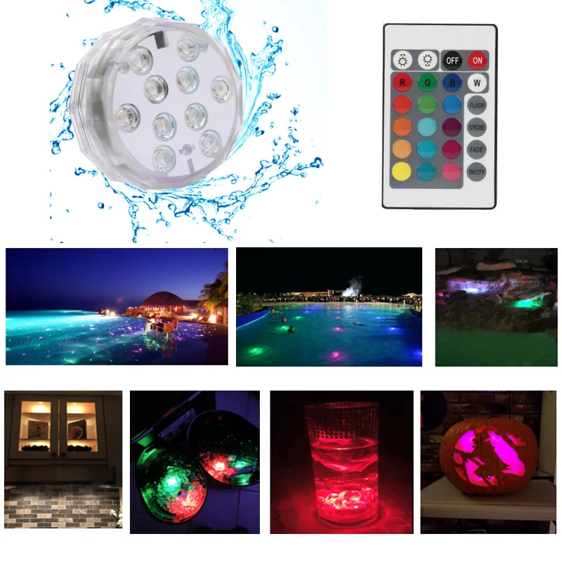 1 шт. 10 Led RGB светильник для бассейна с дистанционным управлением подводный Ночной