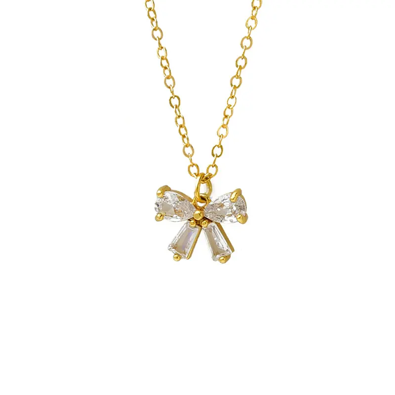 

XIAOBOACC Korean Fashion Gold Necklace Zircon Bow Women Choker Neck Chain Dropshipping