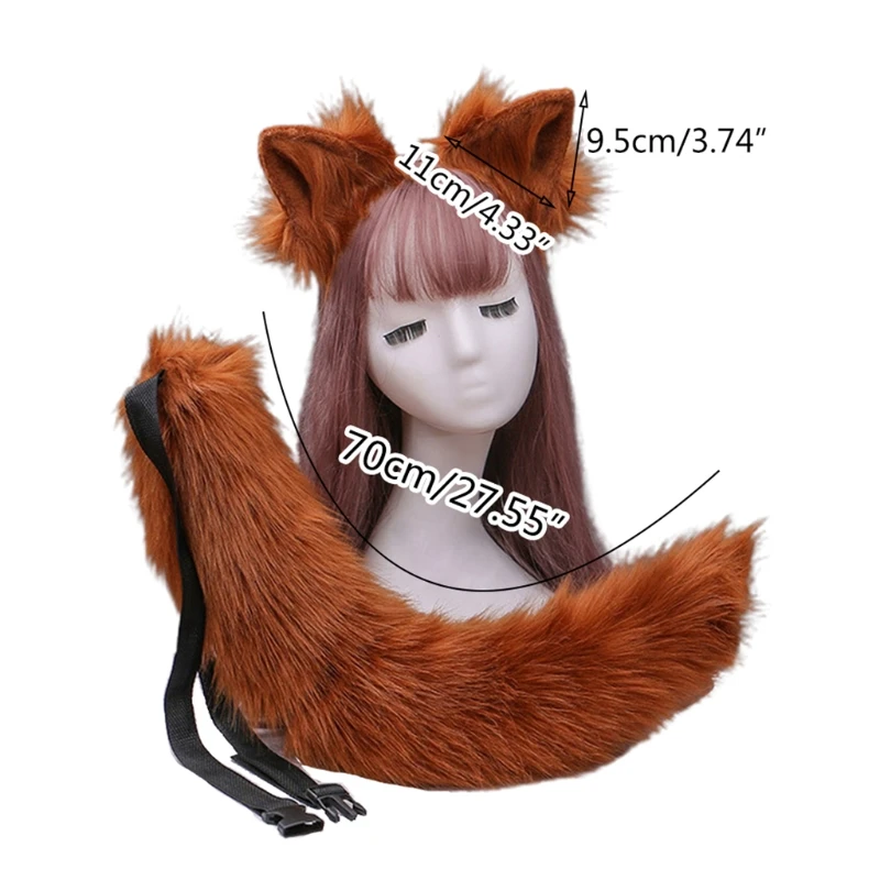 

Simulation Plush Ears Headband with Solid Color Furry Animal Long Tail Set 649C