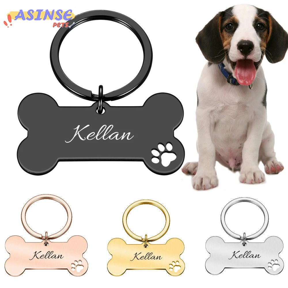 

Asinse Personalized Pet ID Tag Keychain Engraved Pet ID Name for Cat Puppy Dog Collar Tag Pendant Keyring Bone Pet Accessories