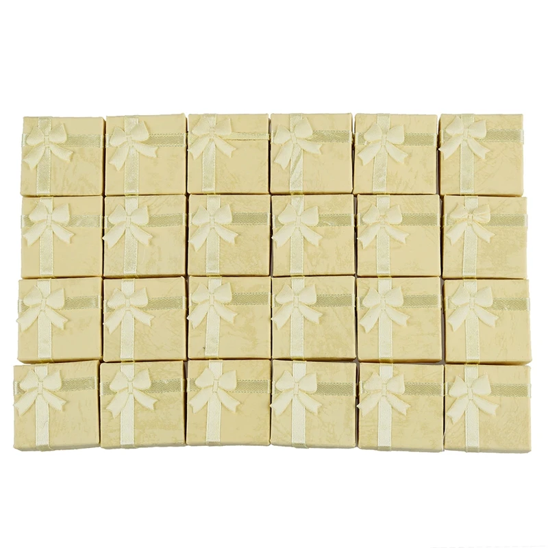 

48 Pcs Ring Earring Jewelry Display Gift Box Bowknot Square Case, 24 Pcs Yellow & 24 Pcs Pink