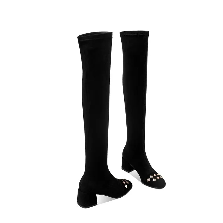 

winter middle heel thin elastic boots Thick heel boots women's 2020 new autumn and winter Knee Boots Black high boots women's