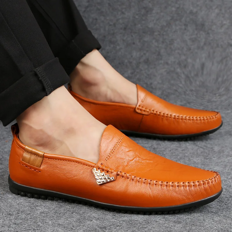 

Luxury Fashion Loafers Men's Genuine Leather Classic Hand Stitched Loafers Breathable Soft Bottom Elegant Casual Flat Shoes