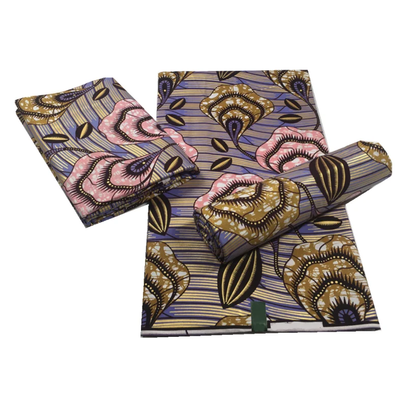 

Nigerian African Wax Fabric Cotton Wrap Print Batik Material Newest Ankara High Quality Hot Golden Pagne 6 Yards For Sewing F8-2
