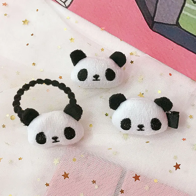 Set-3 pcs Милые Мультяшные плюшевые канаты для волос с маленькой пандой; эластичные резинки для девочек; детские заколки для волос; клипсы Утконос; головные уборы; Детские аксессуары для волос - Цвет: Set-3 pcs