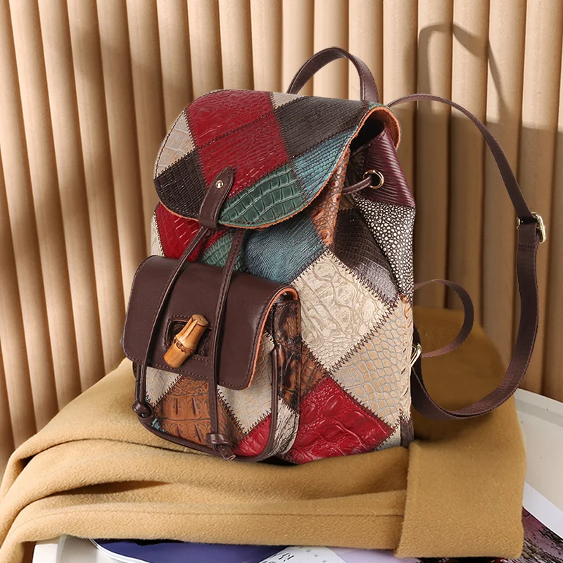 

Cobbler Legend Women's Backpacks Genuine Leather Schoolbag School Bagpacks Patchwork for Travel Luxury Bags for Girl Mochila