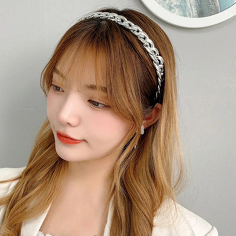 Haimeikang Women Bezel Head Hoop Alloy Chain Interlocking Metal Headband Headwear Fashion Twist Hair Accessories New Style |