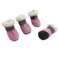cheap warm and comfortable plus velvet dog shoes bump non slip small dog winter boots high quality fabric dog snow boots