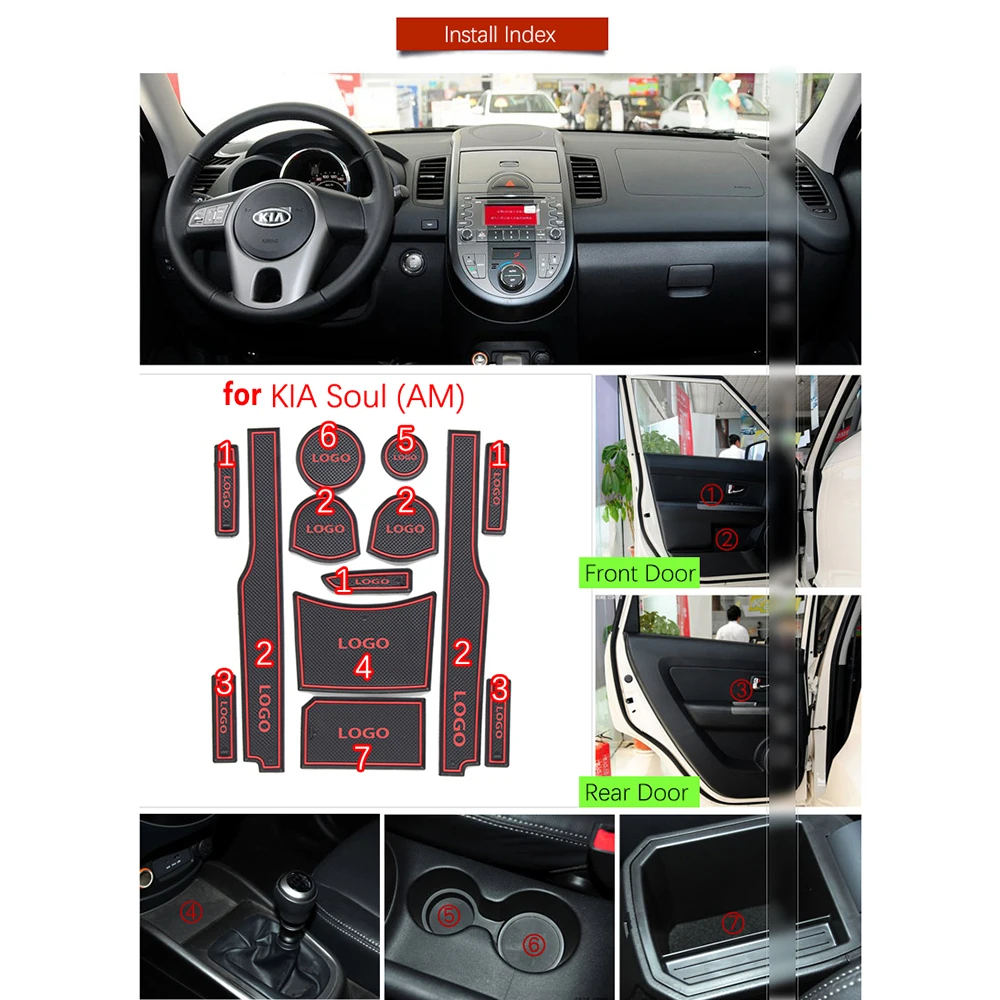 Резиновый противоскользящий коврик для двери Накладка подстаканника с пазами KIA