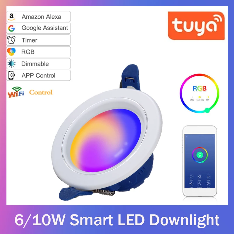 

Tuya Smart Downlight RGBCW Led Recessed Ceiling Light Smart WiFi Downlight Tuya APP/Voice Control Work With Alexa Google Home