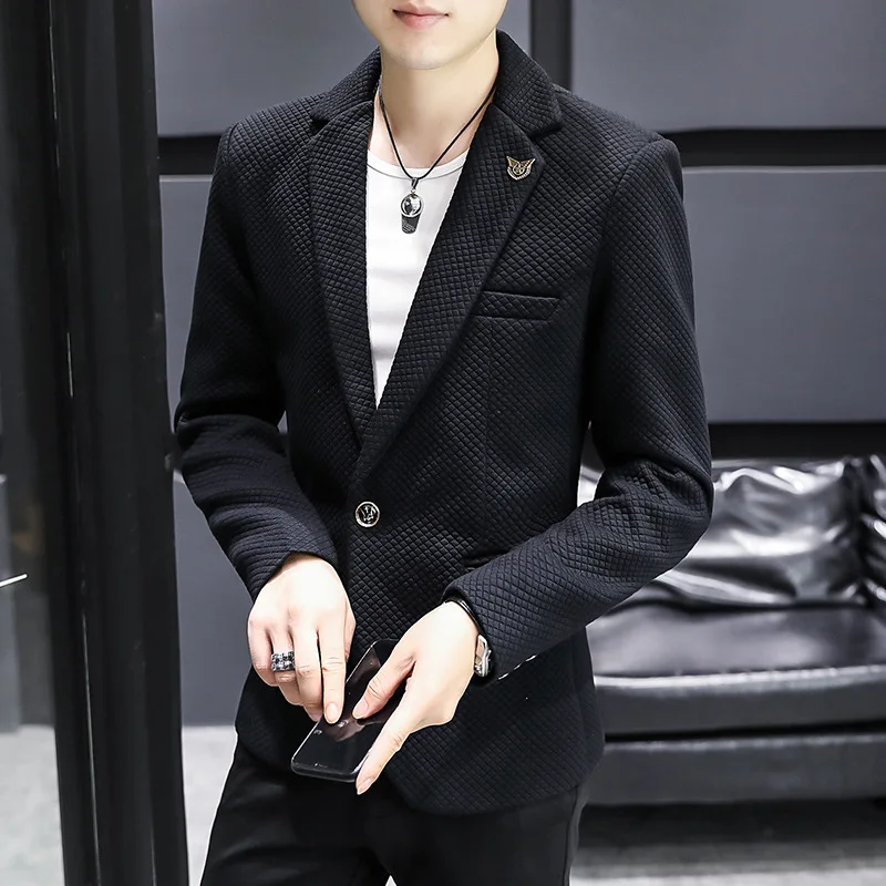 HOO 2022 мужской осенний Новый рельефный клетчатый костюм Молодежная приталенная