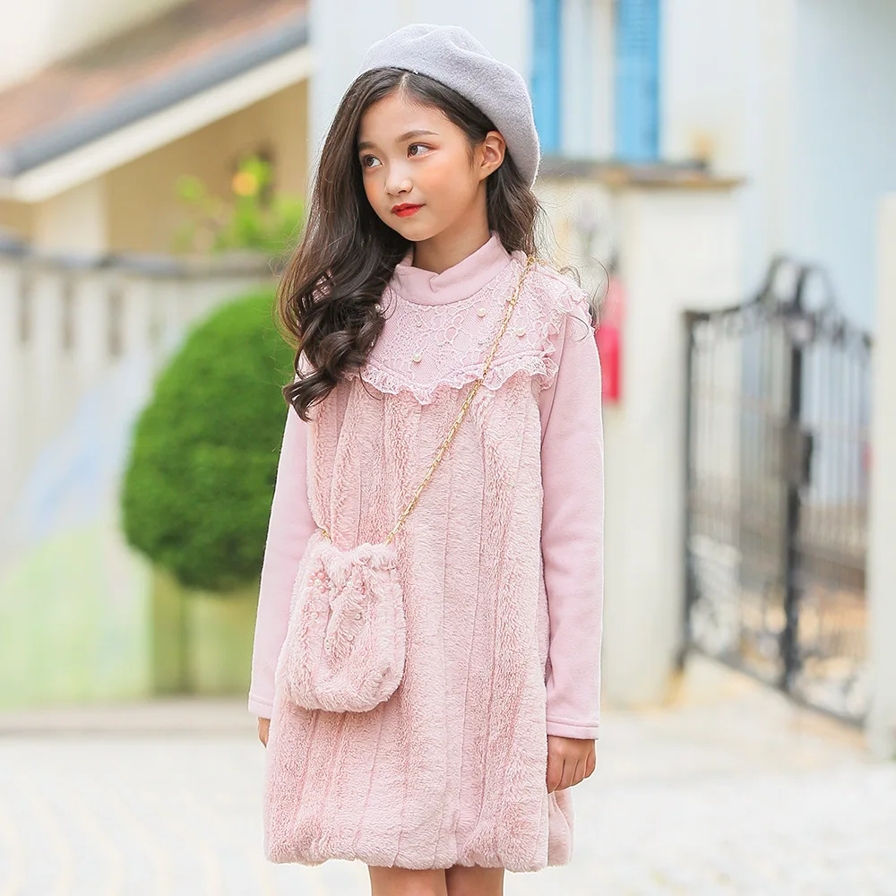 Платье для девочек-подростков 2019 г. осенне-зимнее детское повседневное теплое
