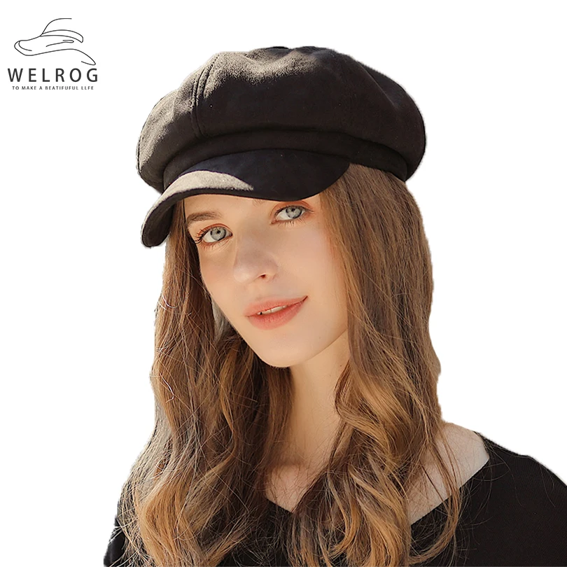 Бархатный берет WELROG осенне-зимний теплый замшевый для девочек повседневная