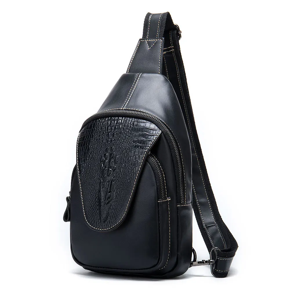 

Fashionable European and American men's bag crocodile embossed men's chest covered head layer cowhide one-shoulder cross-body