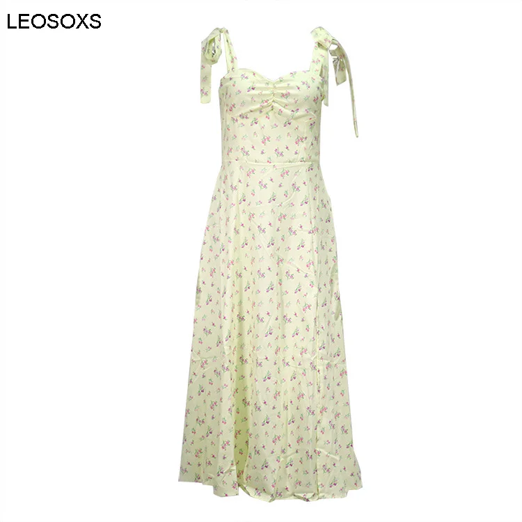 

Summer Dress 2021 Simple Style Suspender Sleeveless Split New Print Dress Casual Holiday Dresses For Women