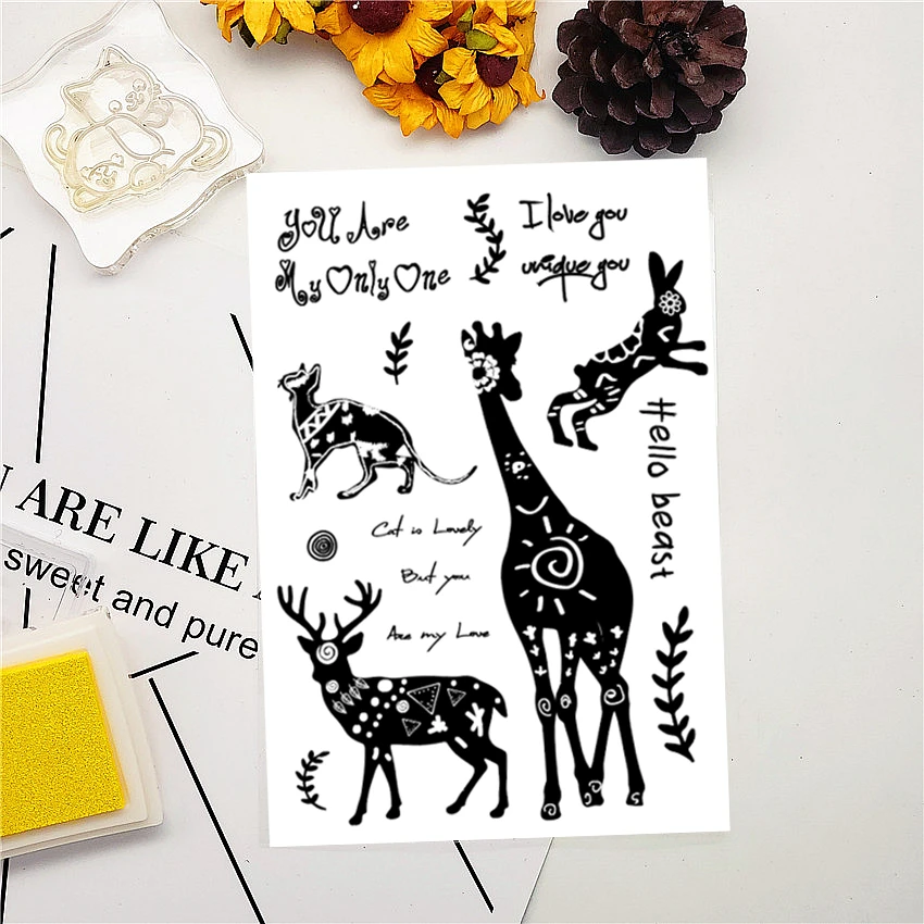 Прозрачные печатные штампы 11x16 см с силуэтом животных силиконовые марки валик