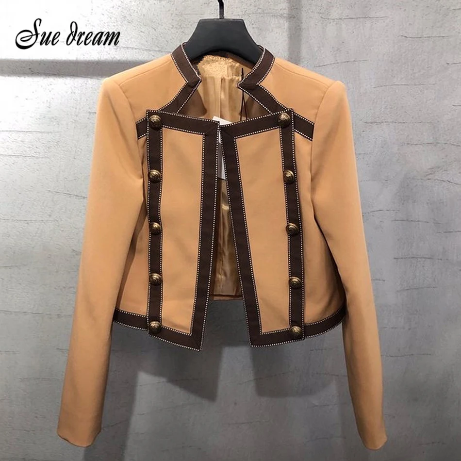 

2021 летний дворцовый ретро-стиль хаки черный и белый контрастный длинный рукав кардиган короткое пальто для женщин