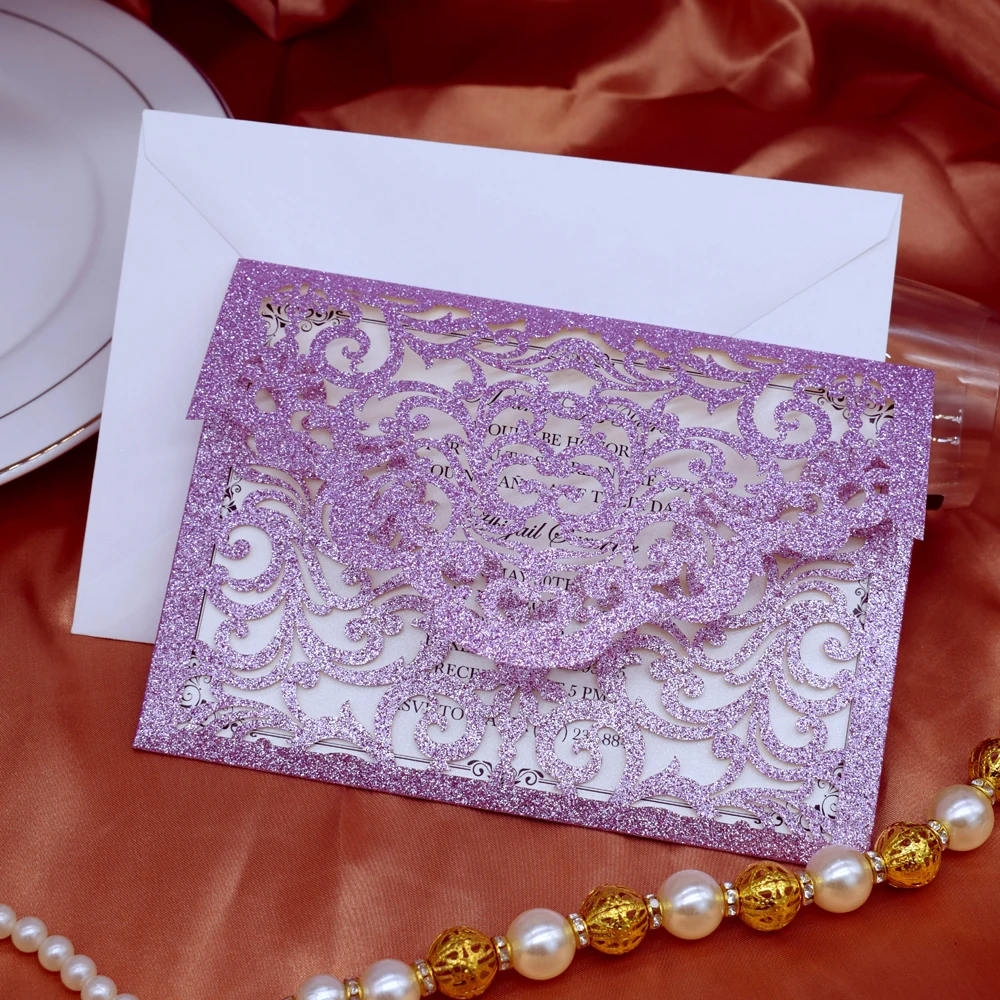 50 шт. фиолетовые золотые серебряные красные блестящие лазерная резка свадебные