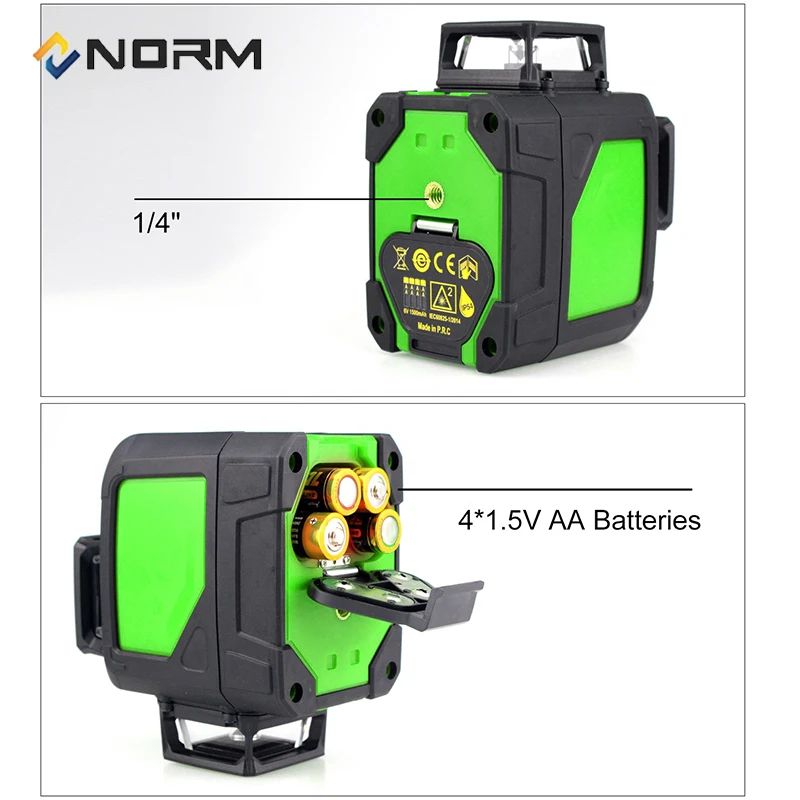 Портативный 8 линейный лазерный уровень Norm с красным или зеленым лучом