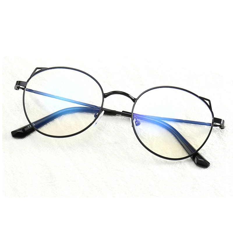 Женские очки для близорукости с кошачьими ушками круглые в стиле ретро